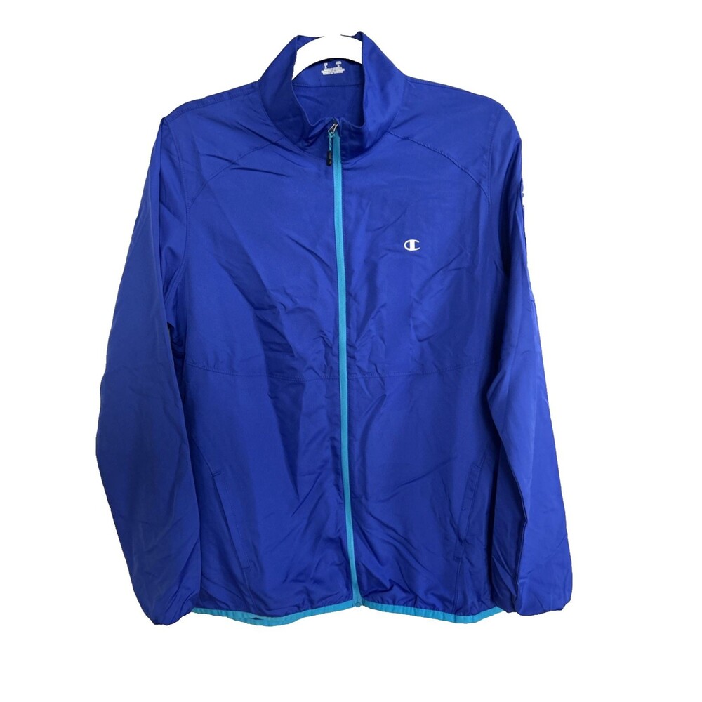 Champion Elite Windbreaker Jacket Women's Electric Blue Full Zip Logo Sz M NEW